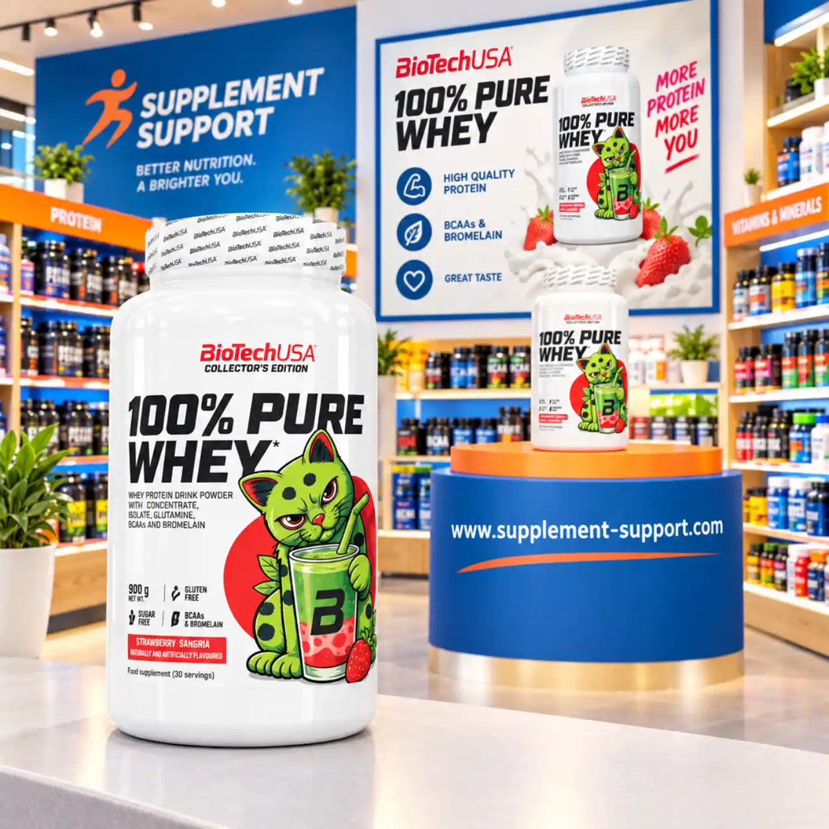 BioTech USA 100% Pure Whey Protein 900g in Strawberry Sangria Geschmacksrichtung