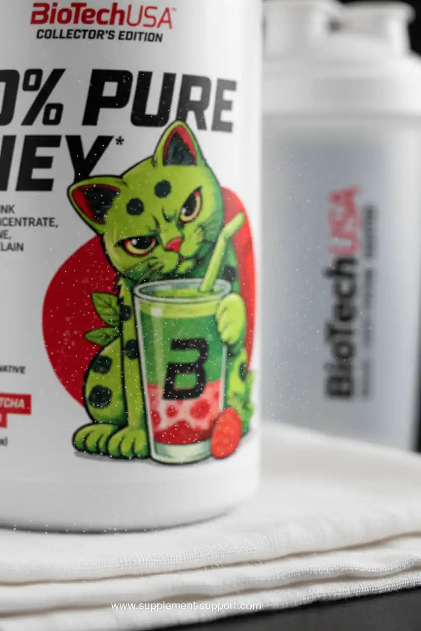 BioTechUSA 100% Pure Whey mit grüner Katze und Smoothie, Collector's Edition