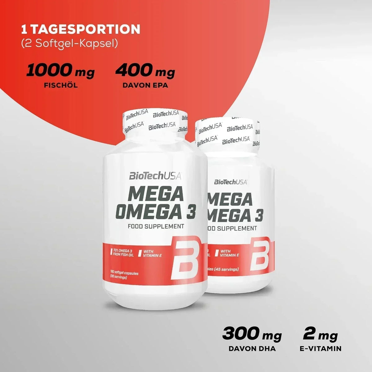 BioTechUSA Mega Omega 3 Softgel-Kapseln mit Fischöl, EPA, DHA und Vitamin E für Sportler
