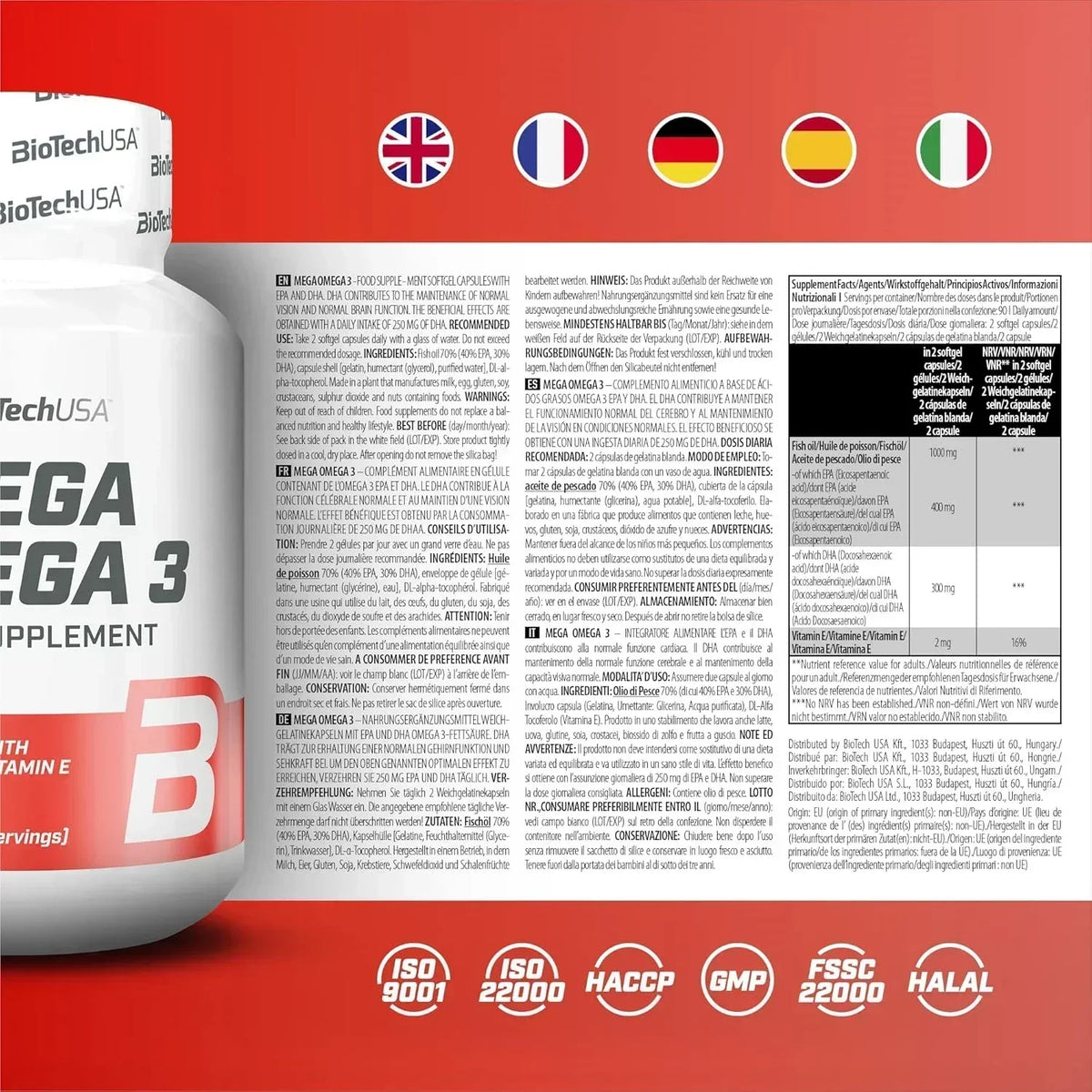 BioTechUSA Omega-3 Supplement mit Vitamin E, ideal für Sportler und Fitnessbegeisterte