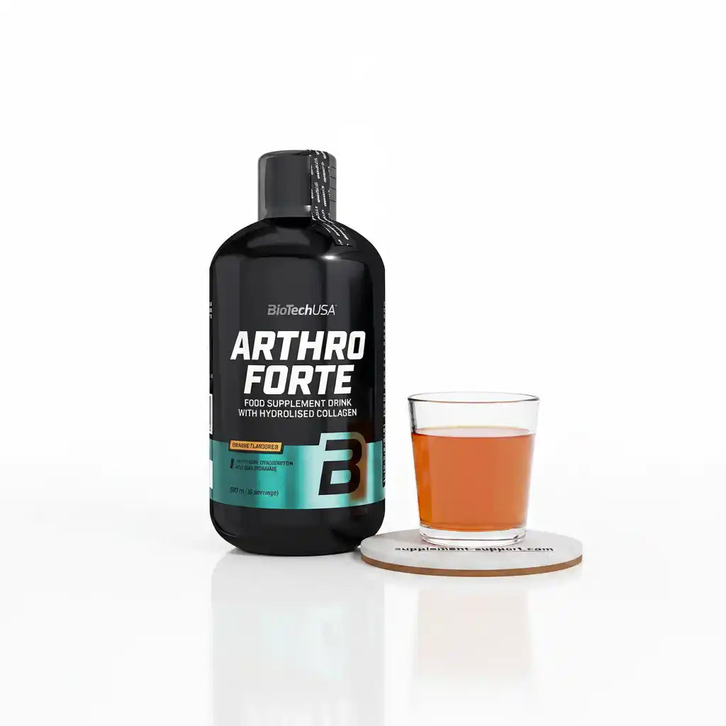 BioTechUSA Arthro Forte Nahrungsergänzung mit Hydrolysiertem Kollagen, Getränk in Glas