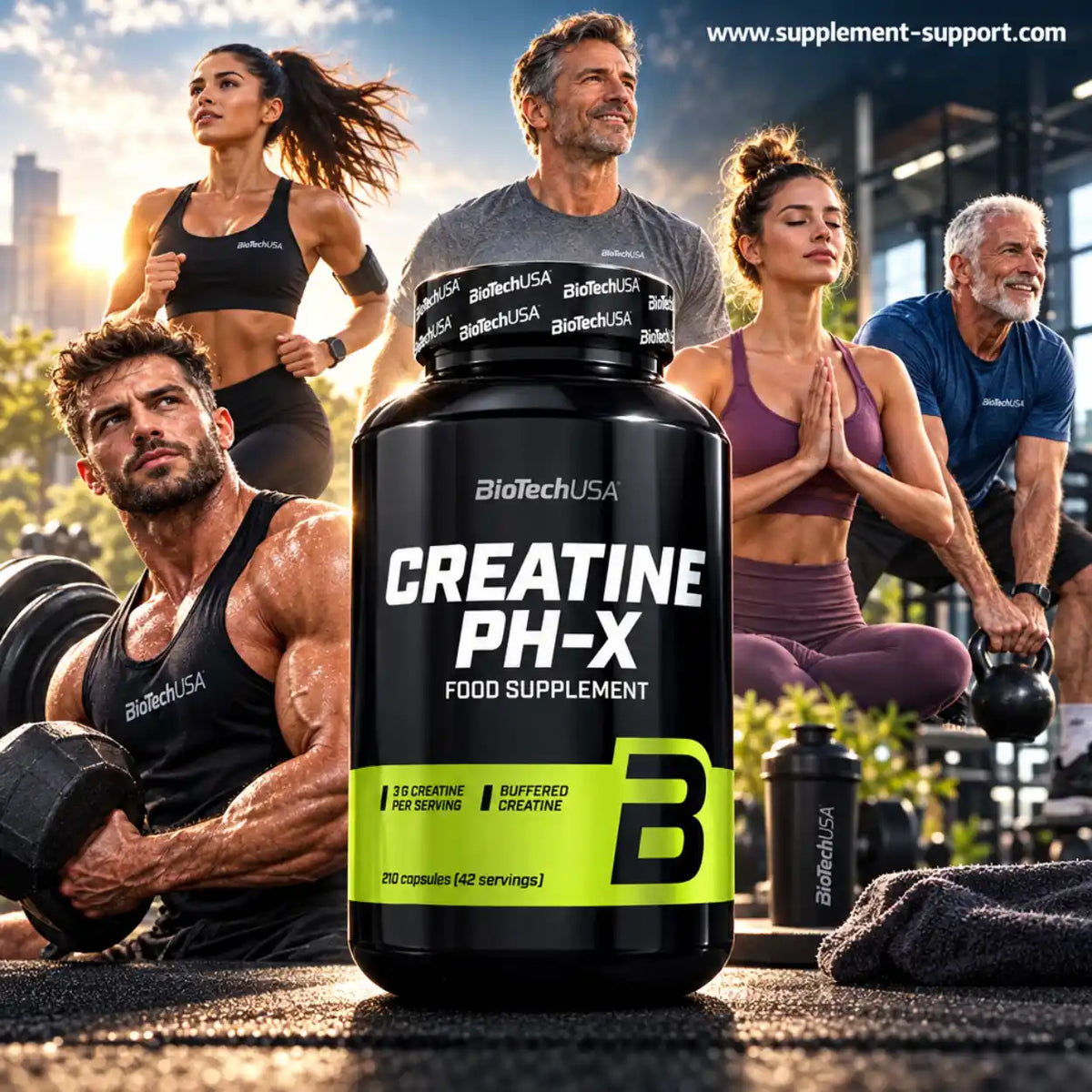BioTech USA Creatine PH-X Nahrungsergänzung in Kapseln für Sportler im Fitness-Kontext
