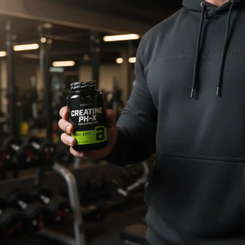 Creatine PH-X Nahrungsergänzungsmittel in Fitnessstudio gehalten