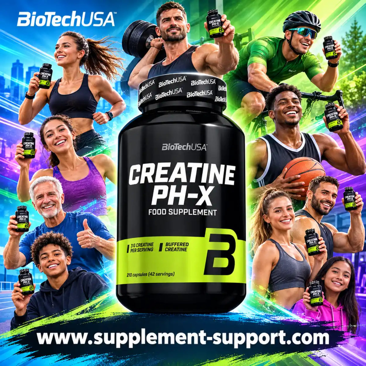 BioTech USA Creatine PH-X Nahrungsergänzungsmittel Kapseln für Sportler.