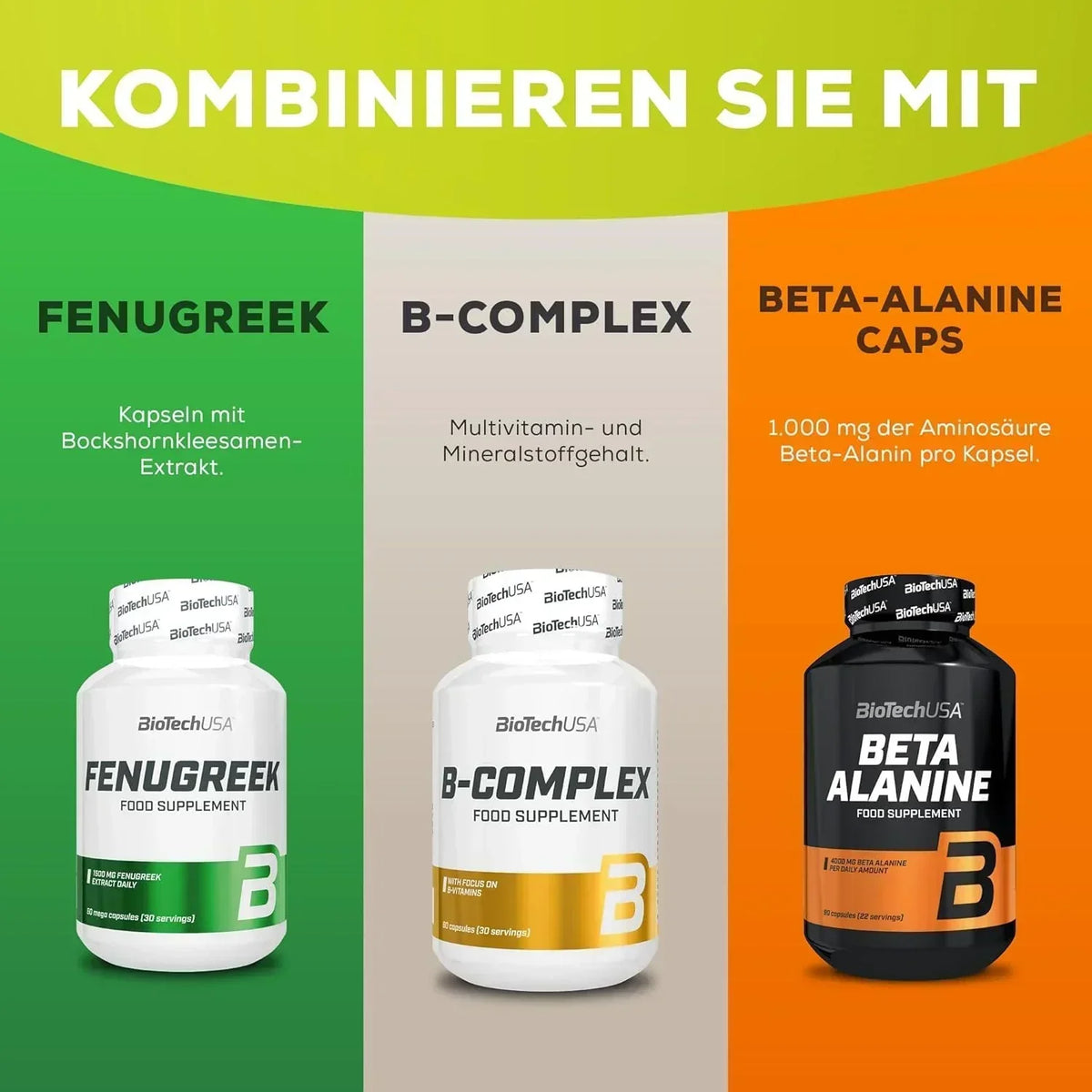 Fenugreek, B-Complex & Beta-Alanine Kapseln – Nahrungsergänzung für Sportler mit BioTechUSA
