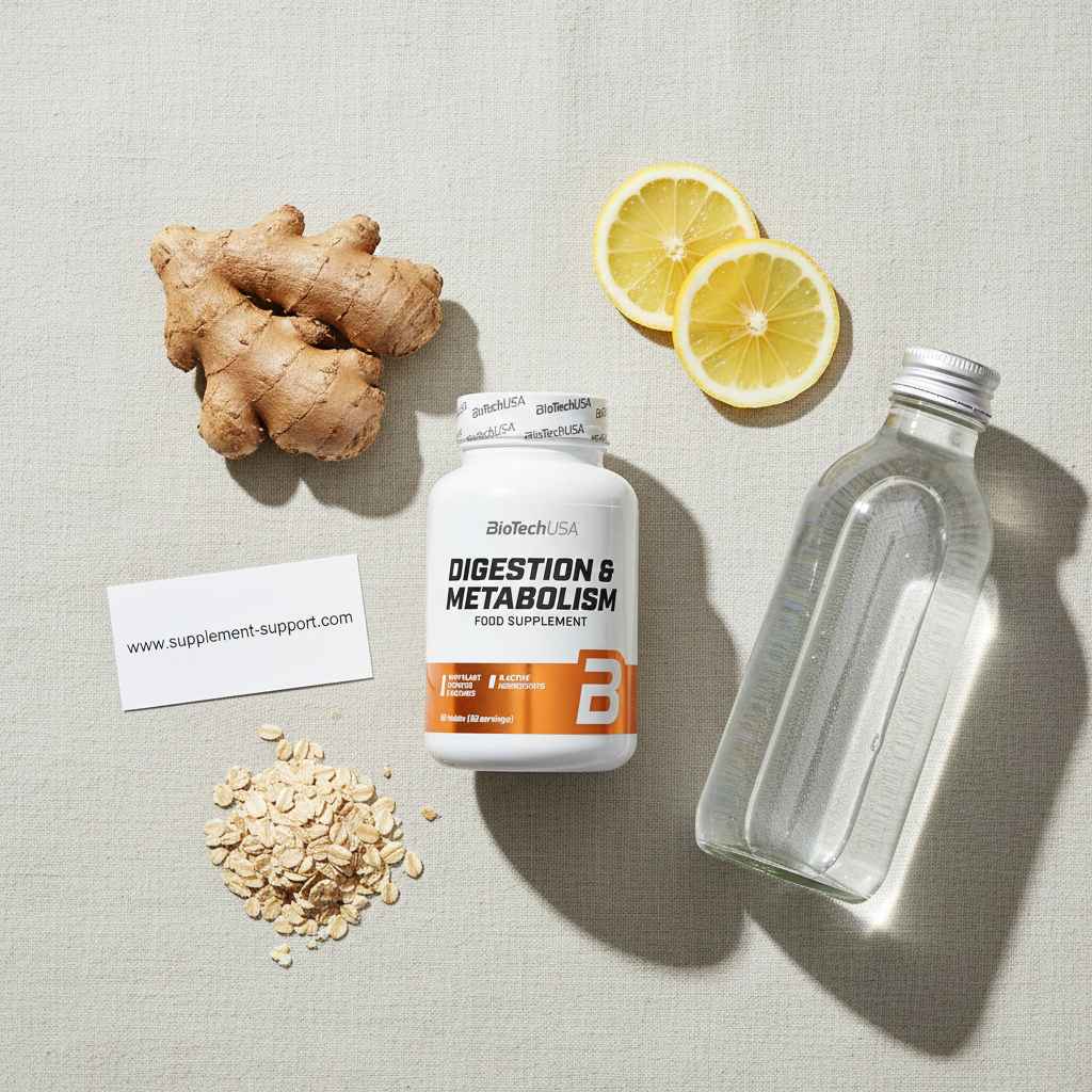 BioTechUSA Digestion & Metabolism Nahrungsergänzung mit Ingwer, Zitrone und Haferflocken.