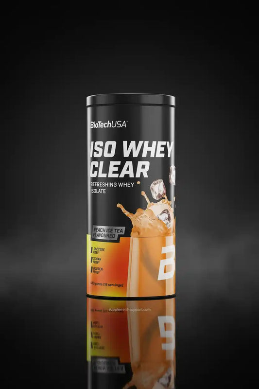 BioTechUSA ISO Whey Clear Pfirsich-Eistee Geschmack, laktosefrei, zuckerfrei, glutenfrei