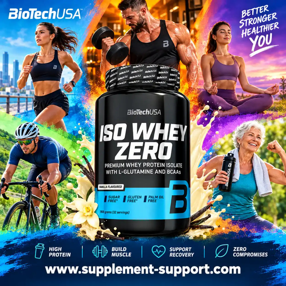 BioTech USA Iso Whey Zero Whey Protein Isolat Vanille 908g für Muskelaufbau und Regeneration