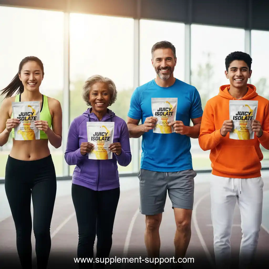 Gruppe mit Juicy Isolate Proteinpulver für Fitness und Sport in Berlin