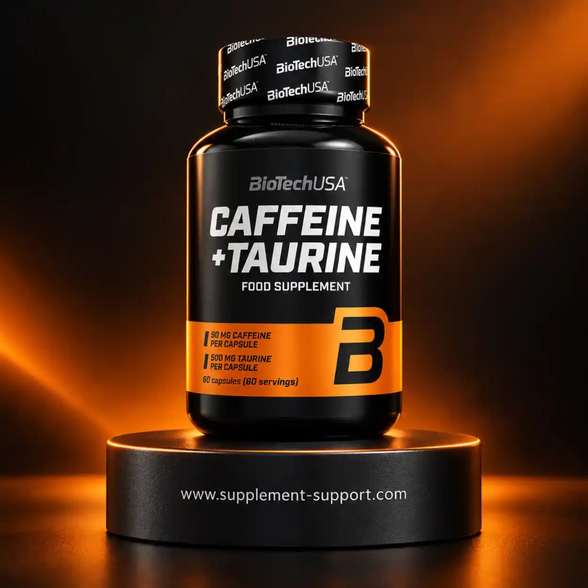 BioTech USA Caffeine + Taurine Nahrungsergänzungsmittel, 60 Kapseln in schwarzer Dose