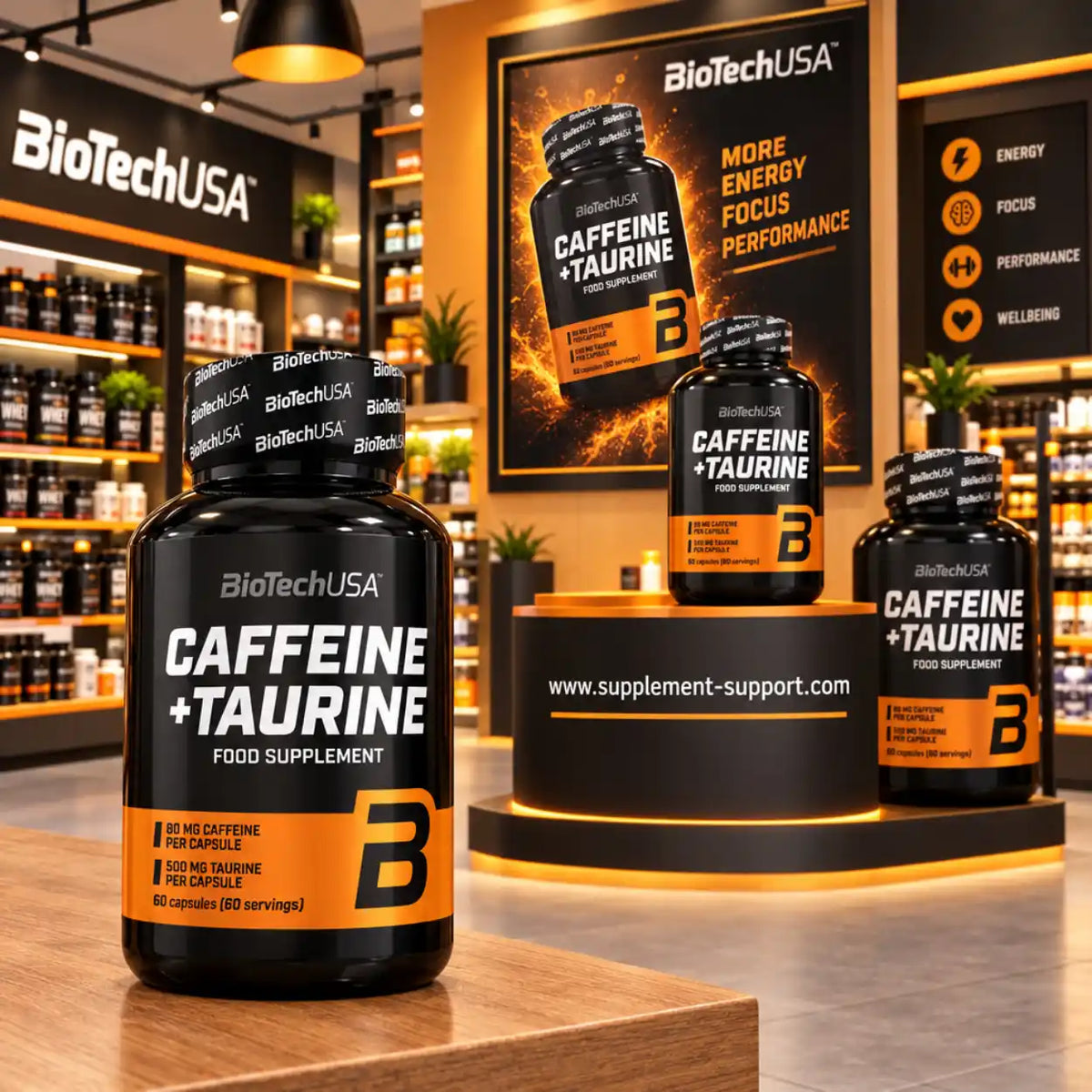 BioTech USA Koffein + Taurin Nahrungsergänzungskapseln in einem Sportnahrungsshop