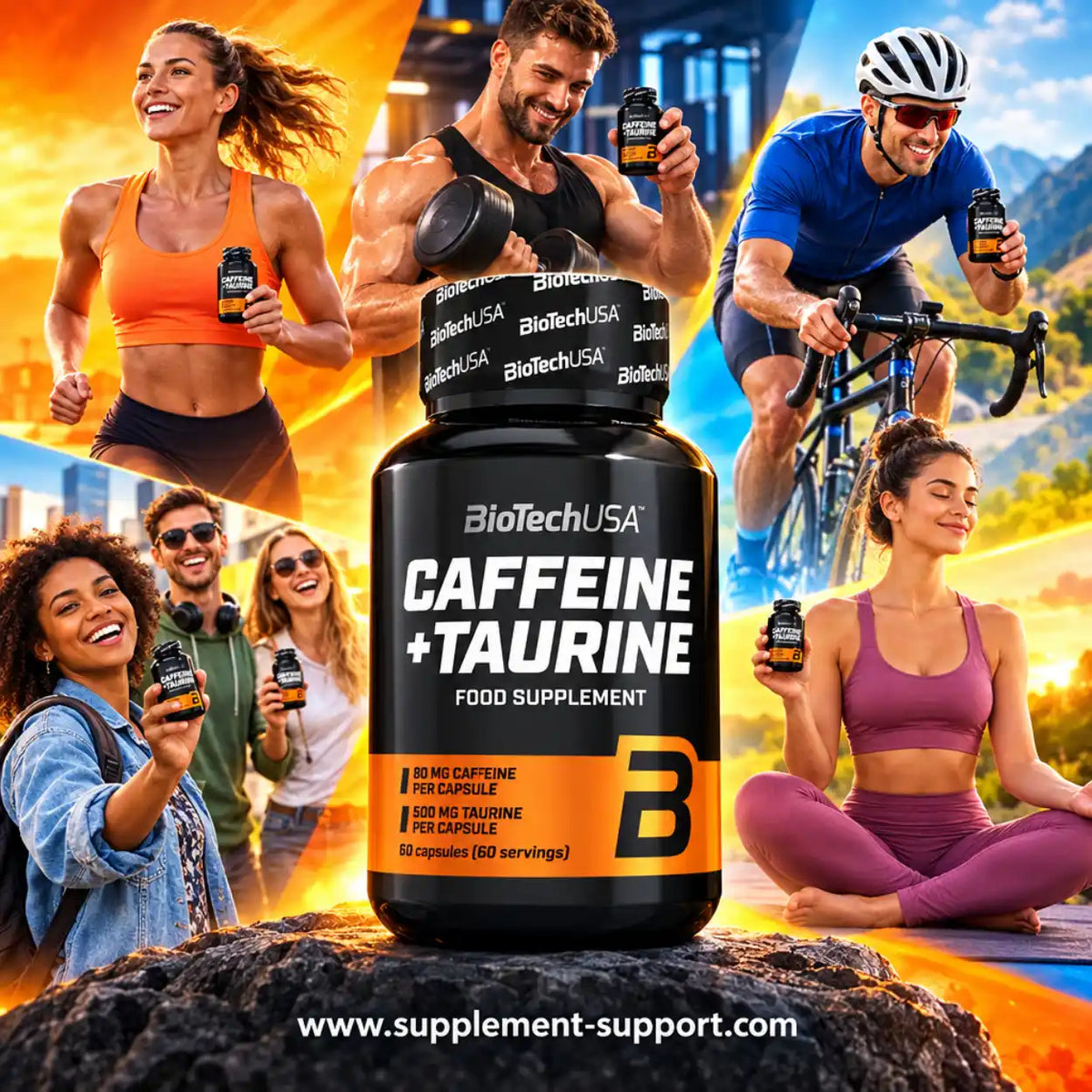 BioTech USA Koffein + Taurin Nahrungsergänzungsmittel für Sportler in verschiedenen Aktivitäten.