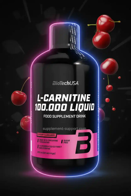 BioTechUSA L-Carnitin 100.000 Liquid Kirschgeschmack, zuckerfrei, Nahrungsergänzungsmittel für Sportler