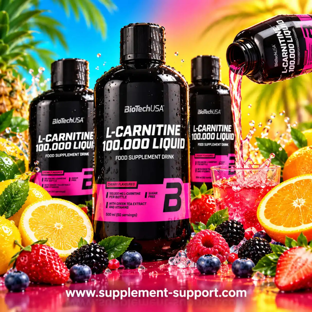 BioTech USA L-Carnitine Liquid 100.000 Kirschgeschmack mit Früchten und Beeren