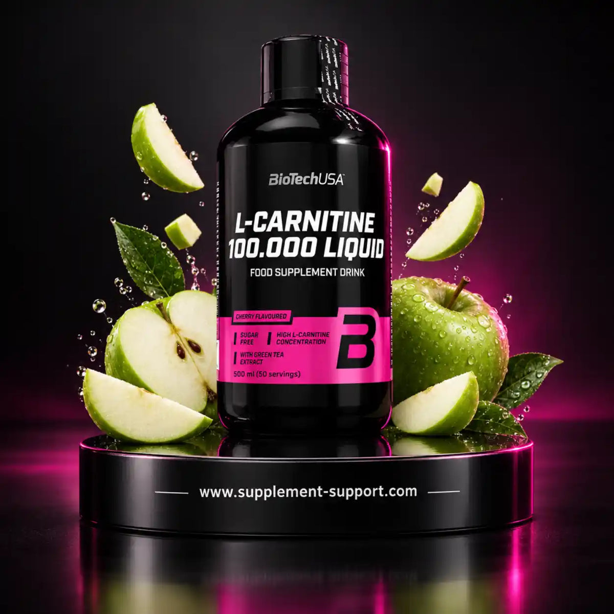 BioTech USA L-Carnitine Liquid 100.000 Nahrungsergänzungsmittel mit grünen Äpfeln