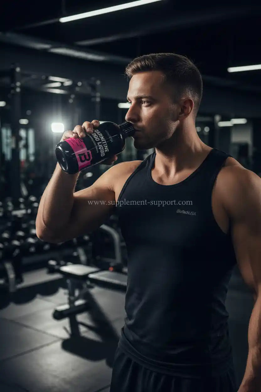 Muskulöser Mann trinkt Nahrungsergänzungsmittel im Fitnessstudio, ideal für Sportler und Fitness-Enthusiasten