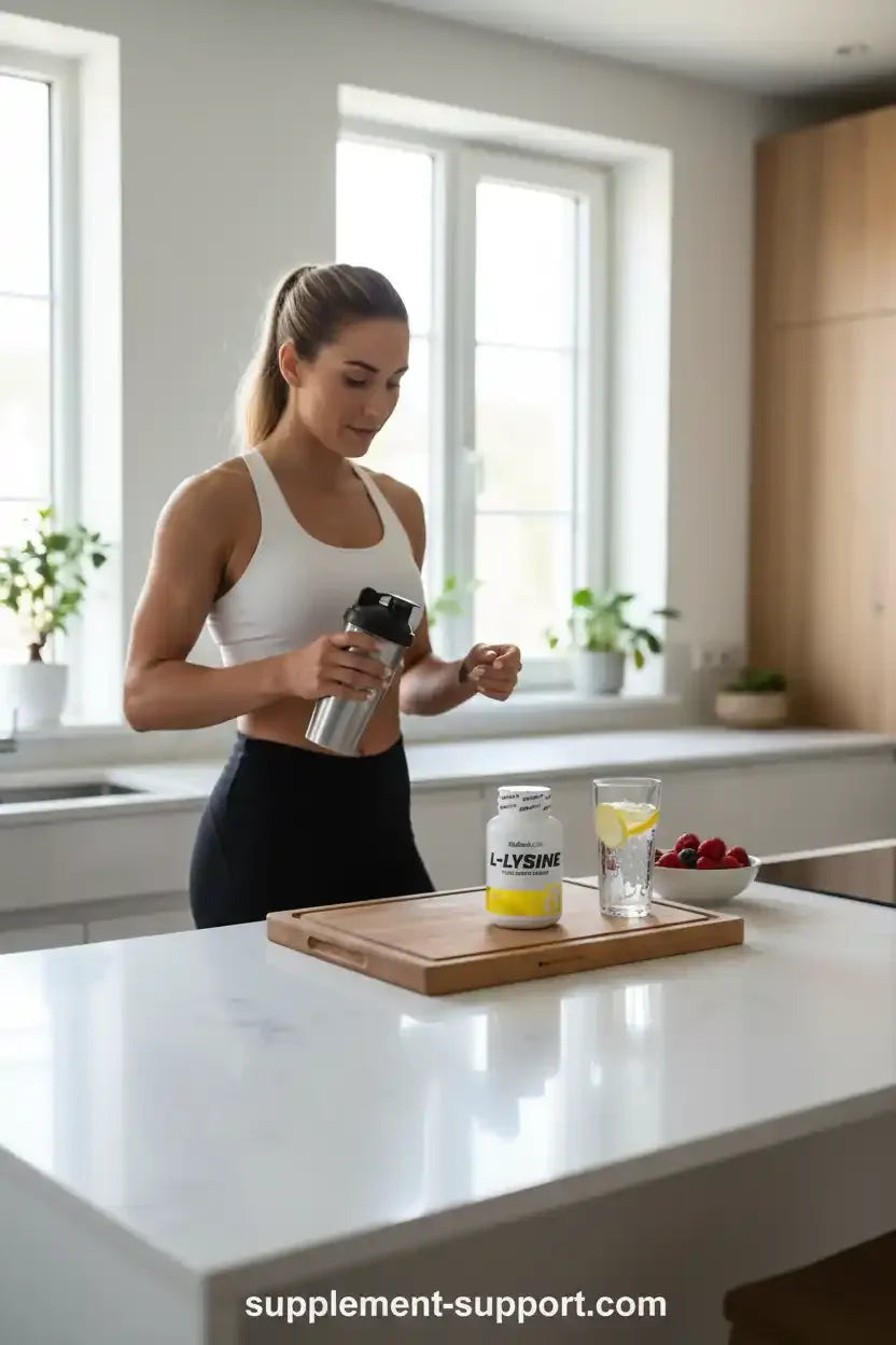 Frau bereitet L-Lysin-Supplement in Shaker vor – Fitness & Sportnahrung aus Berlin