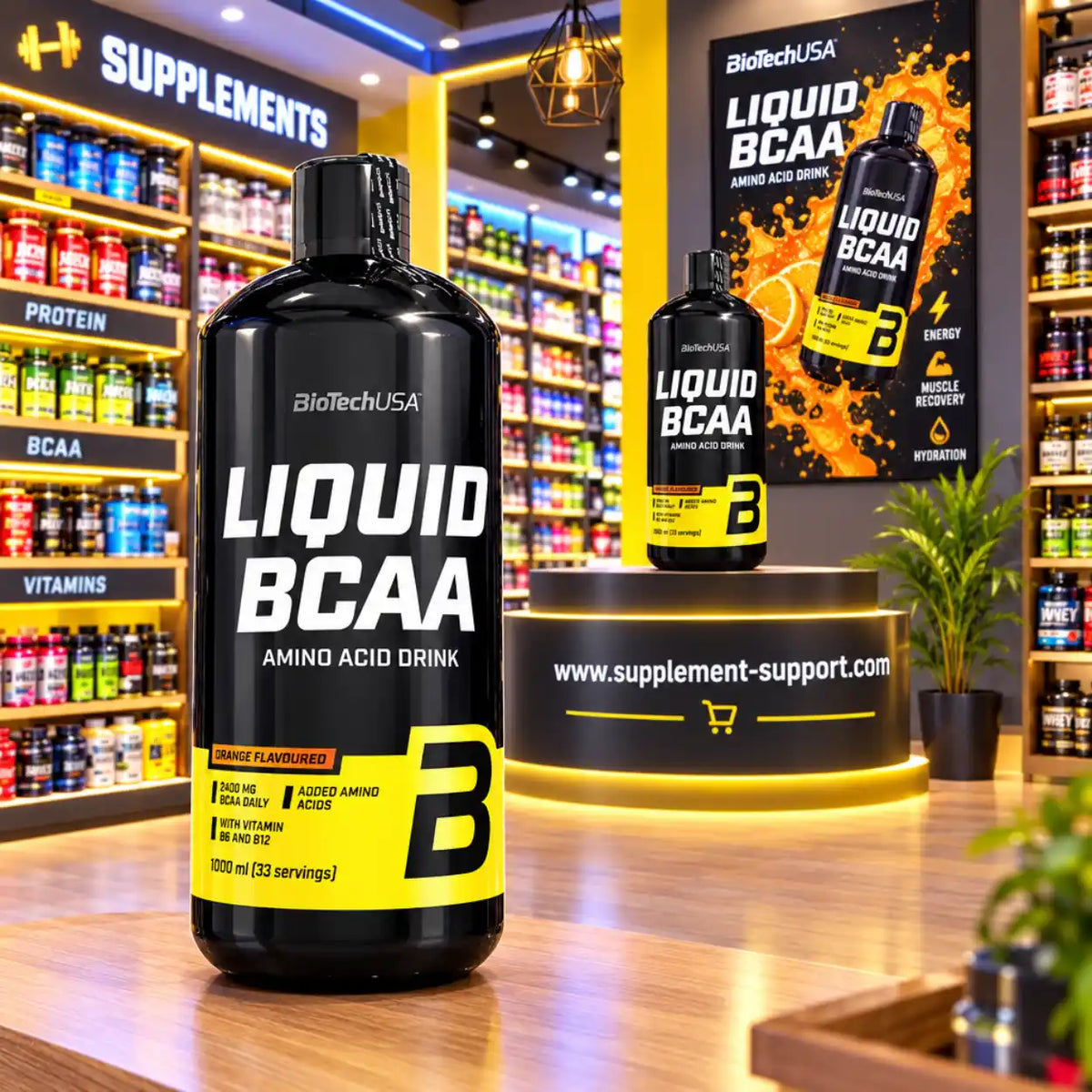 BioTech USA Liquid BCAA 1000ml Aminosäuren-Getränk in einem Supplement-Shop