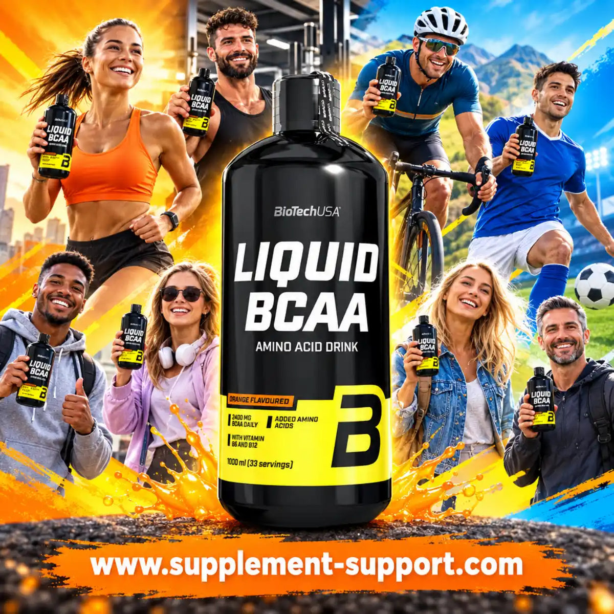 BioTech USA Liquid BCAA Amino Acid Drink in Orange-Geschmack für Sportler.