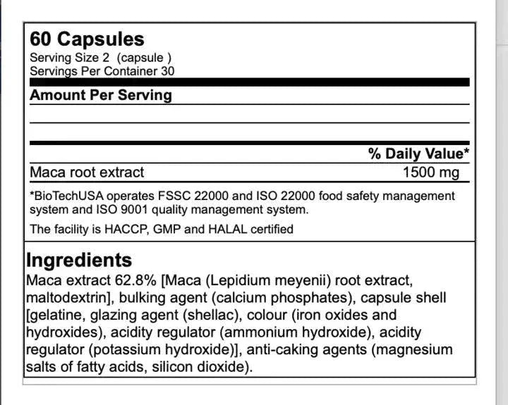 BioTech USA Maca 60 Mega Caps - Supplement-Support.com