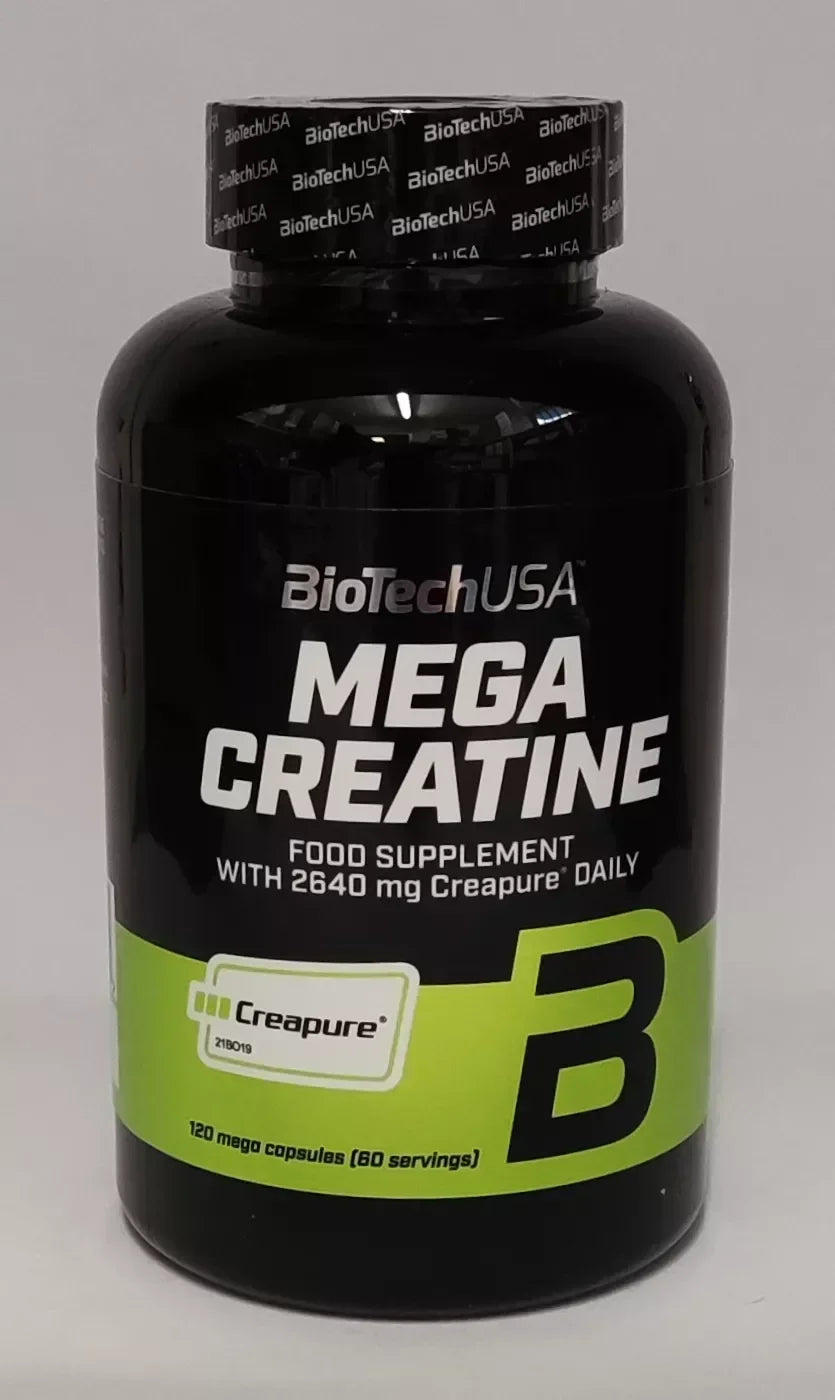 BioTechUSA Mega Creatine Nahrungsergänzungsmittel mit Creapure, 120 Kapseln in schwarzer Dose