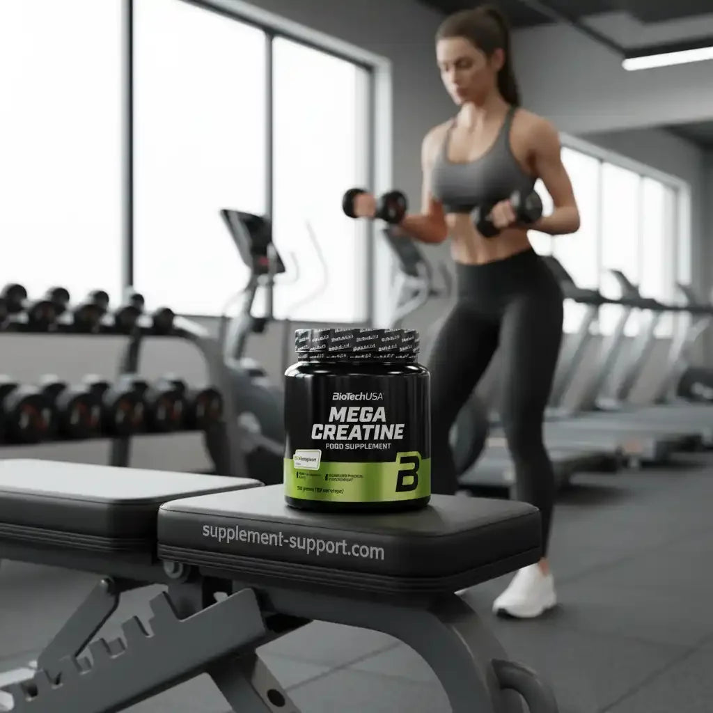 Mega Creatine Nahrungsergänzungsmittel im Fitnessstudio, ideal für Sportler und Fitness-Training