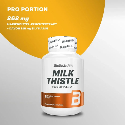 BioTechUSA Milk Thistle Nahrungsergänzung mit 210 mg Silymarin pro Portion, ideal für Sportler und Fitness