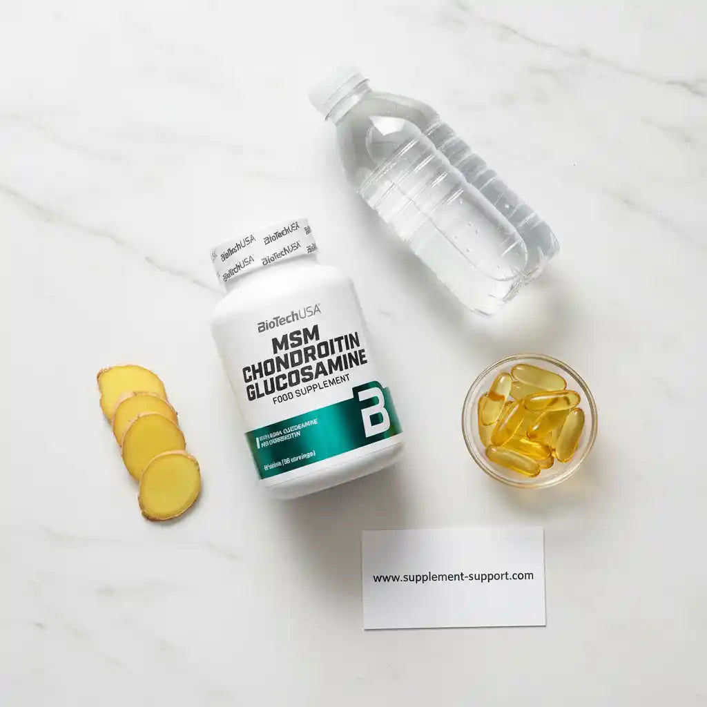 BioTechUSA MSM Chondroitin Glucosamin Nahrungsergänzung mit Kapseln, Wasser und Ingwer
