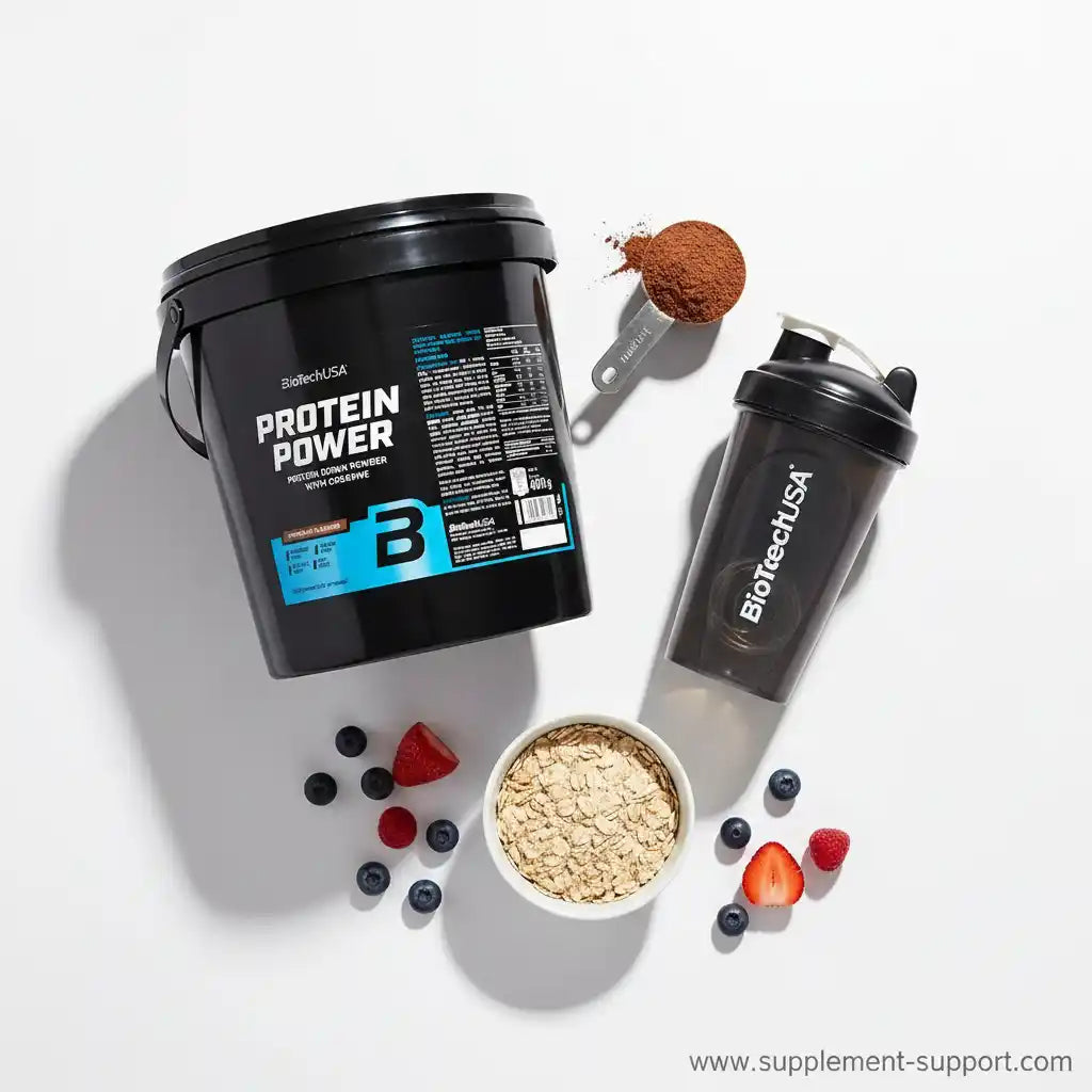 BiotechUSA Protein Power Pulver mit Haferflocken und Beeren für Sportler.