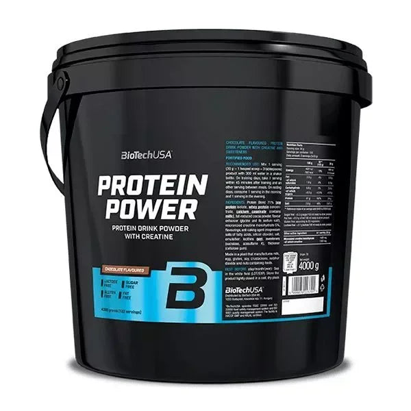BioTechUSA Protein Power Protein-Pulver mit Kreatin, 4000g Eimer, Schokolade