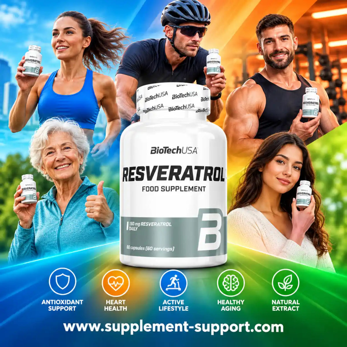 BioTech USA Resveratrol Nahrungsergänzungsmittel für Herzgesundheit und aktiven Lebensstil.
