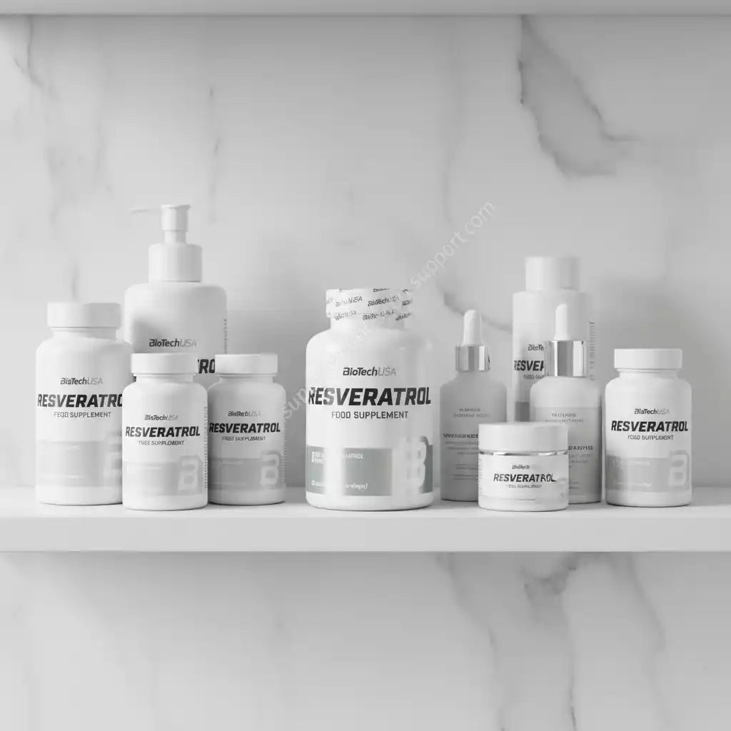 Resveratrol Nahrungsergänzungsmittel von BioTechUSA auf weißem Regal