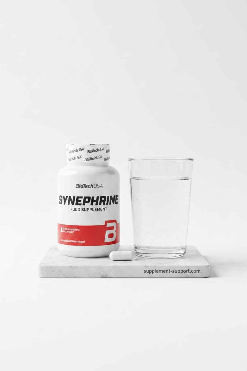Synephrin Nahrungsergänzungsmittel von BioTechUSA mit Wasser zum Einnehmen, ideal für Sportler und Fitness