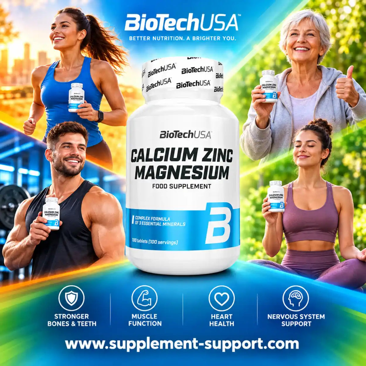 BioTech USA Calcium Zinc Magnesium Nahrungsergänzungsmittel für Knochen, Muskeln und Herzgesundheit