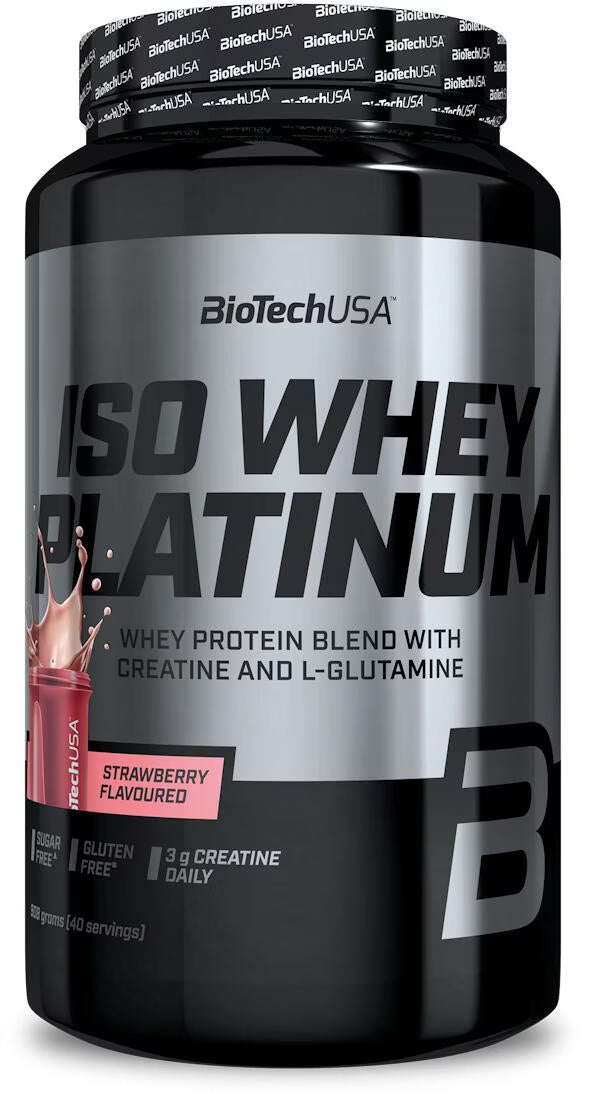 BioTech USA Iso Whey Platinum Whey Protein Blend, Erdbeere, 908 g Dose