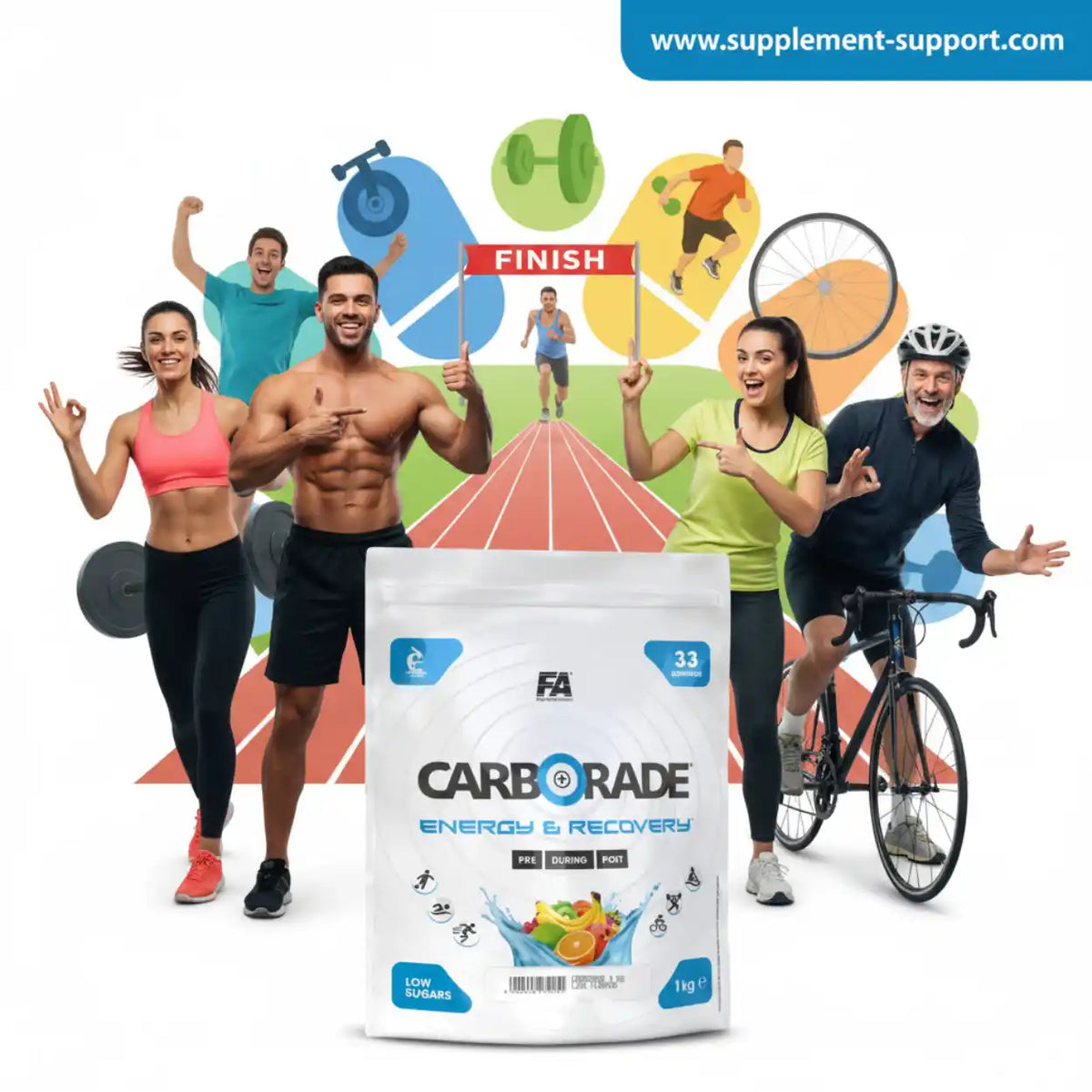 FA Nutrition CARBORADE Kohlenhydrat Pulver für Energie und Regeneration bei Sportlern