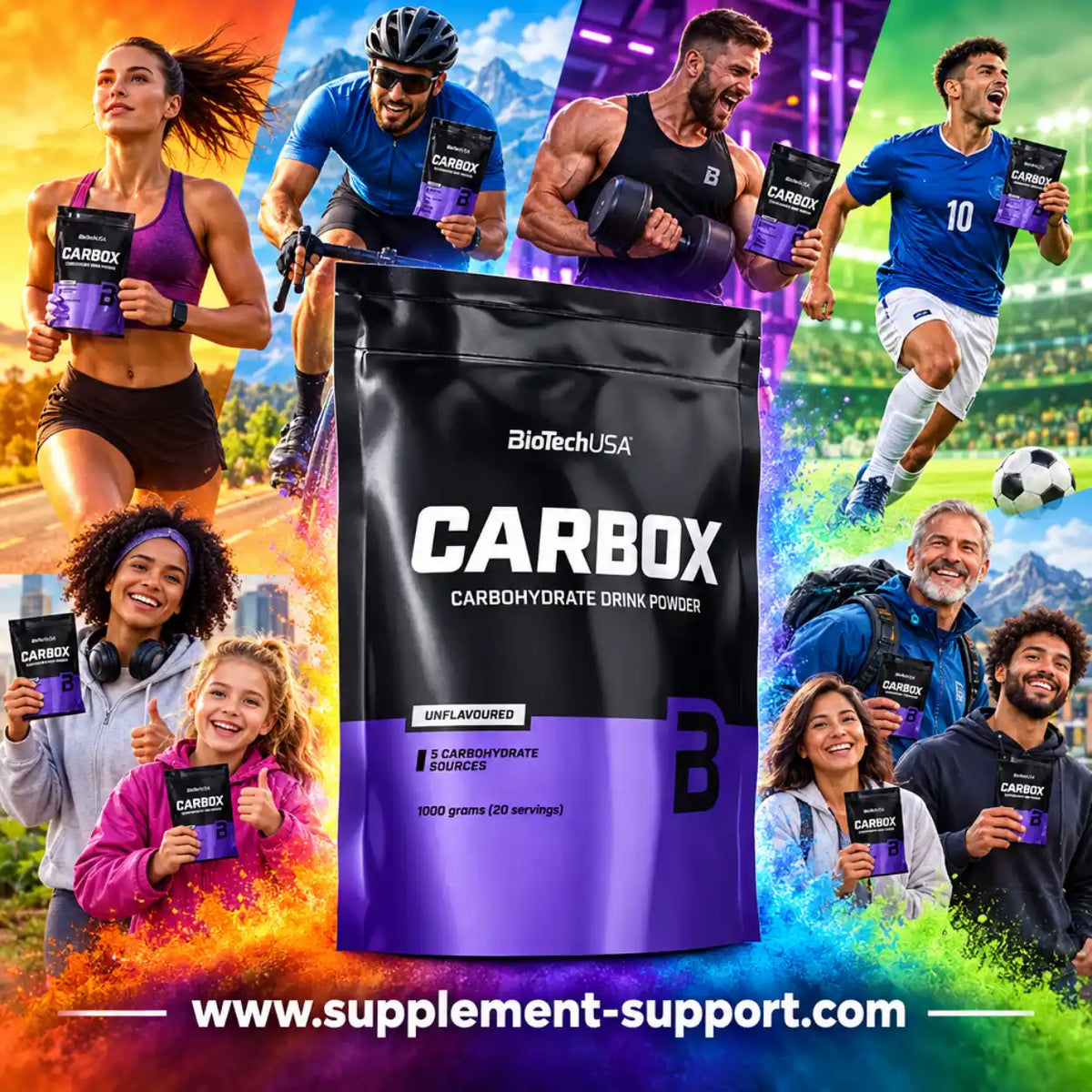 BioTech USA CARBOX Kohlenhydrat-Getränkepulver für verschiedene Sportarten.