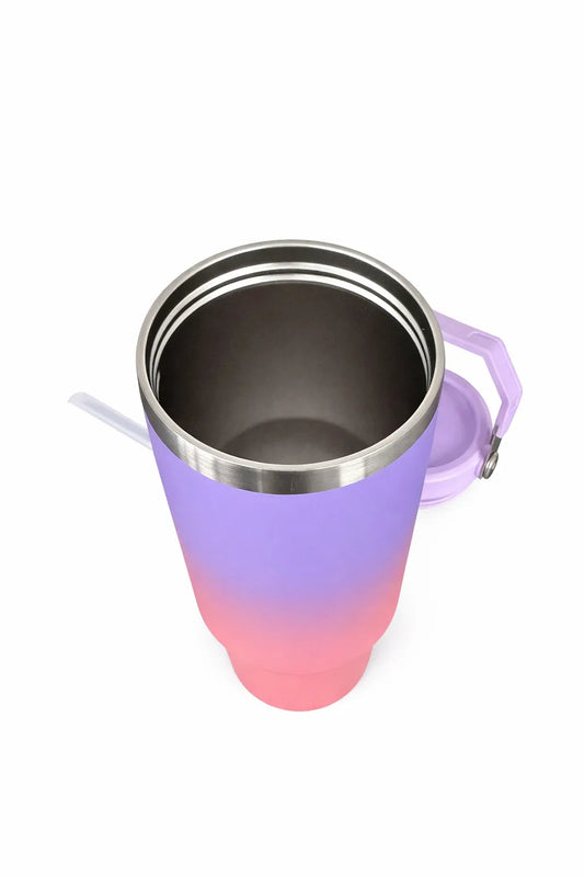 Lila-rosa Isolierbecher mit Strohhalm für Sport und Fitness