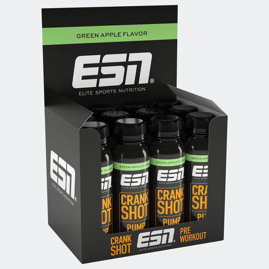 ESN Crank Shot Pre Workout Green Apple Geschmack, Sportnahrung Shot Packung