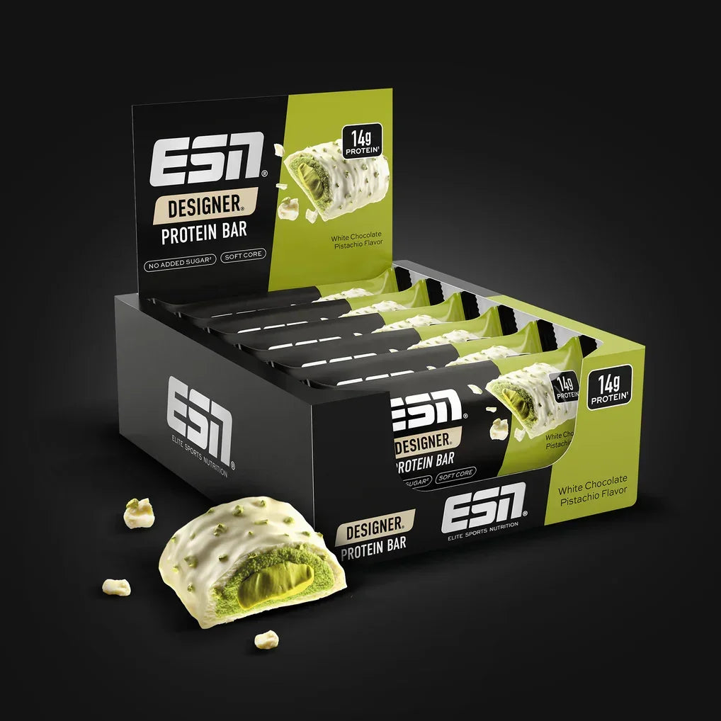 ESN Designer Protein Bar mit weißer Schokolade und Pistazien-Geschmack, 14g Protein, zuckerfrei
