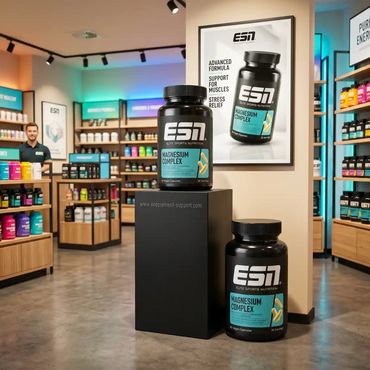 ESN Magnesium Complex Nahrungsergänzung in einem modernen Supplement-Shop
