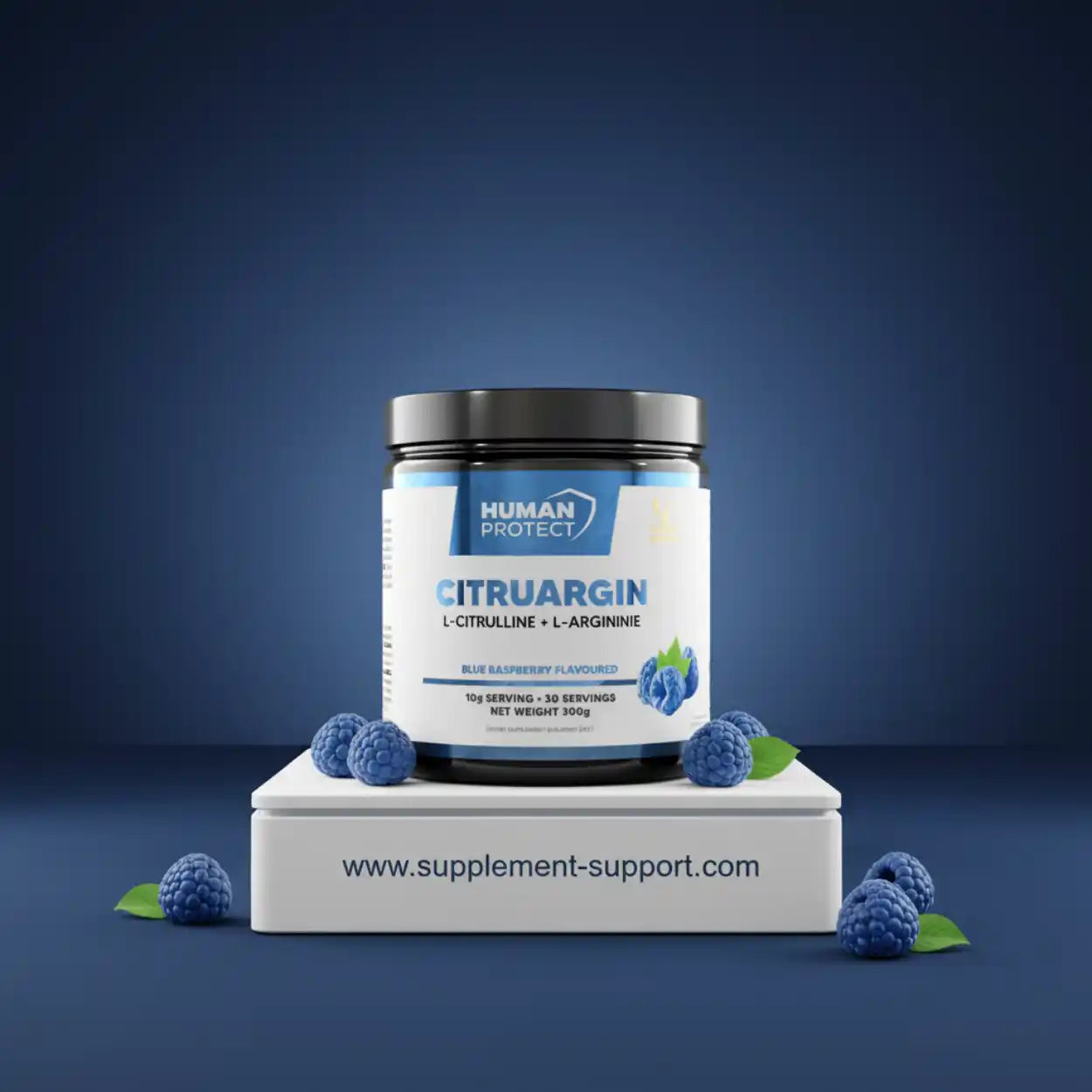 Human Protect Citruargin Nahrungsergänzung mit L-Citrullin und L-Arginin, Blaubeere Geschmack.