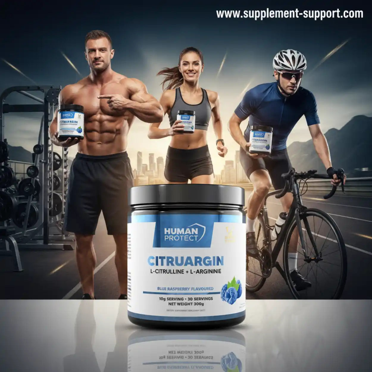 Citruargin L-Citrullin Nahrungsergänzung für Sportler mit Bodybuilder, Läuferin und Radfahrer.