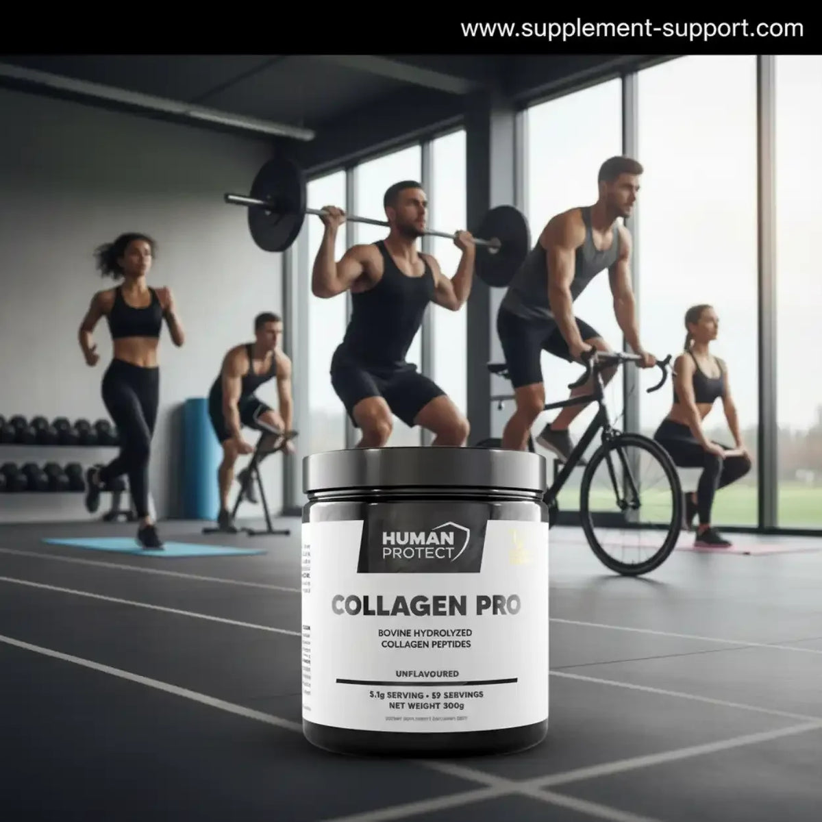 Human Protect Collagen Pro Kollagen-Peptide für Sportler im Fitnessstudio.