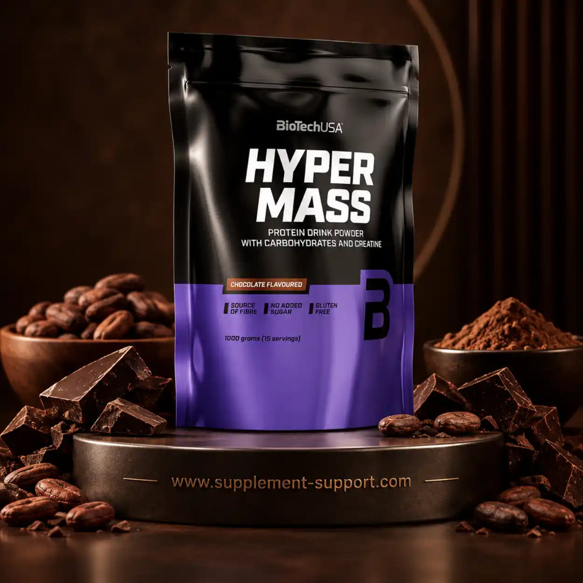 BioTech USA Hyper Mass 1000g Protein-Pulver Schokolade mit Kakaobohnen und Zartbitterschokolade