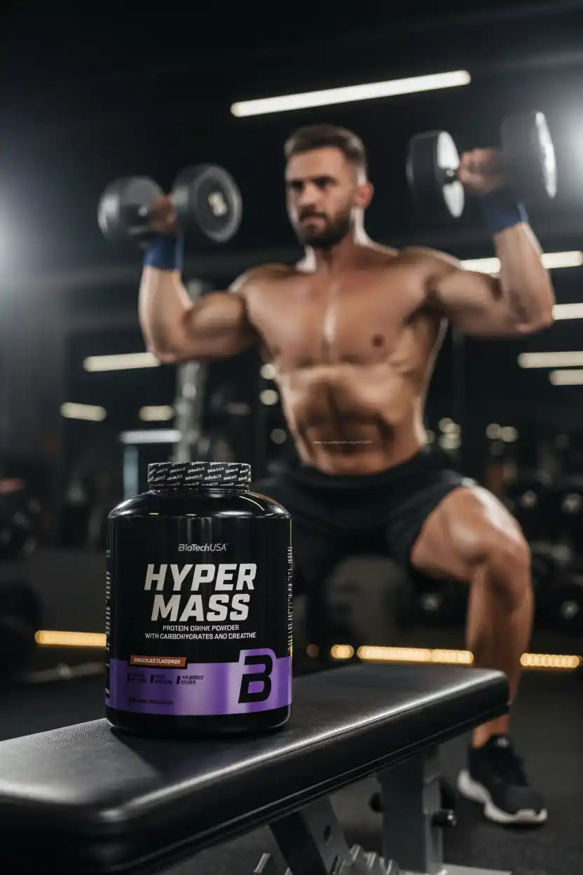Hyper Mass Protein Powder mit Kohlenhydraten und Kreatin für Muskelaufbau im Fitnessstudio