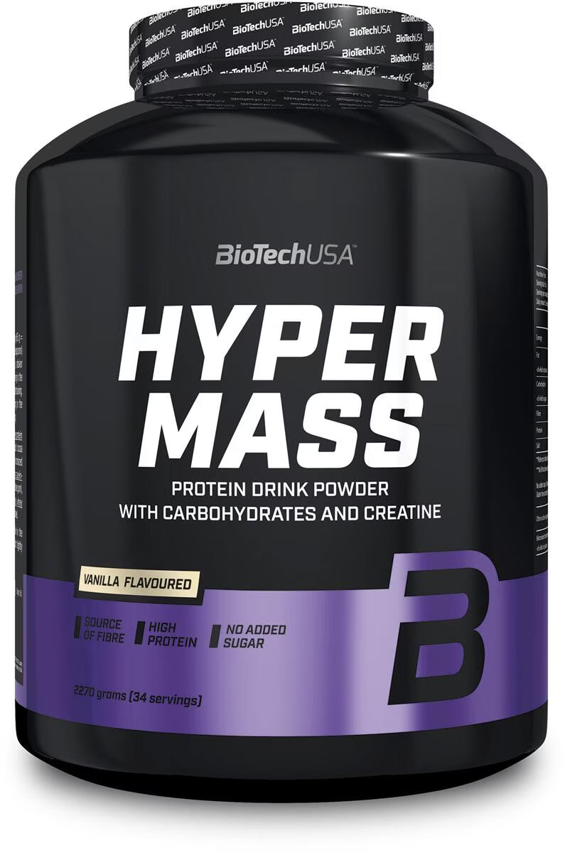 BioTechUSA Hyper Mass Protein Drink Powder Vanille mit Kohlenhydraten & Kreatin, hochproteinhaltig, ohne zugesetzten Zucker