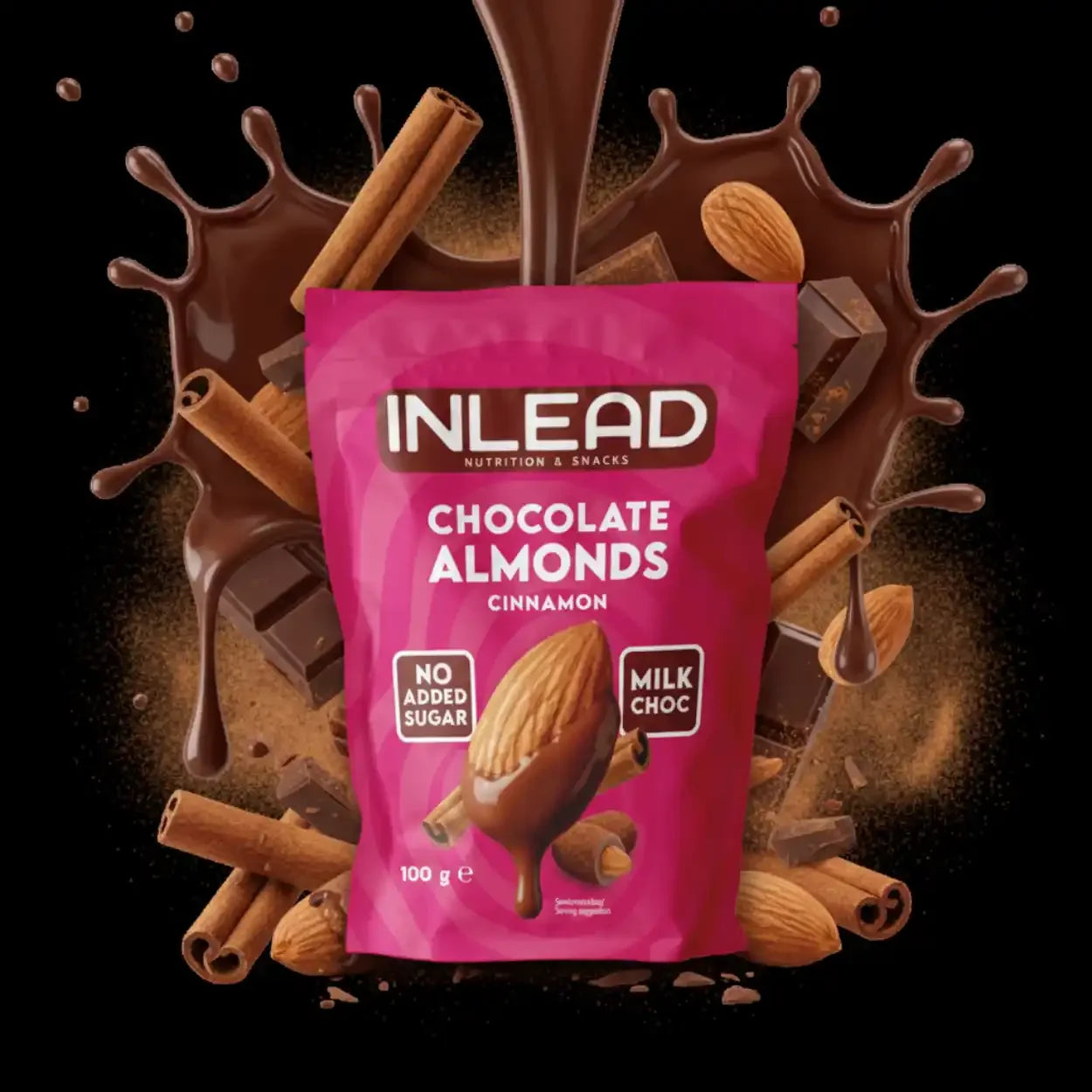 INLEAD Chocolate Almonds Zimt, 100g Tüte mit Mandeln, Zimt, Schokolade, ohne Zucker