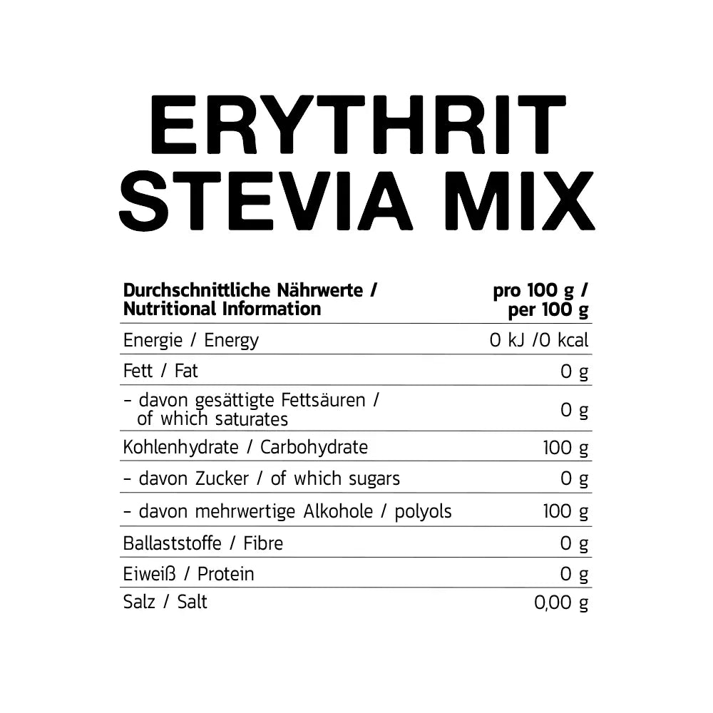 Erythrit Stevia Mix Nährwerttabelle – kalorienfreier Süßstoff für Sportler & Fitness
