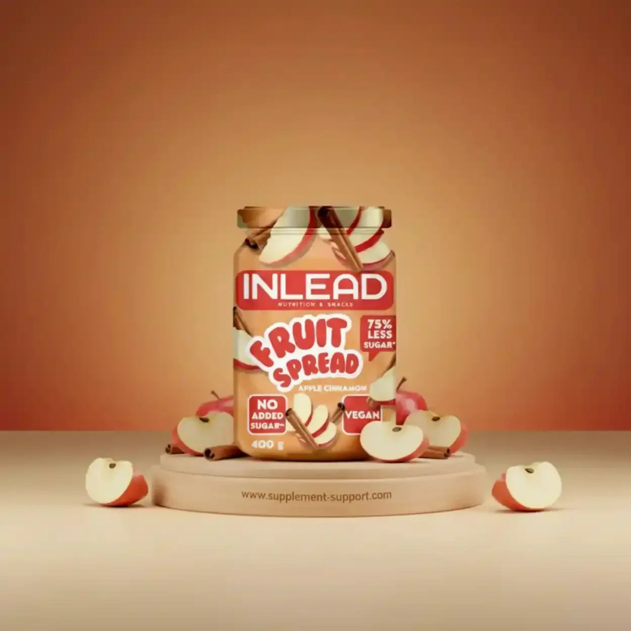 INLEAD Apfel-Zimt Fruchtaufstrich, vegan, 75% weniger Zucker, ideal für Sportler und Fitness